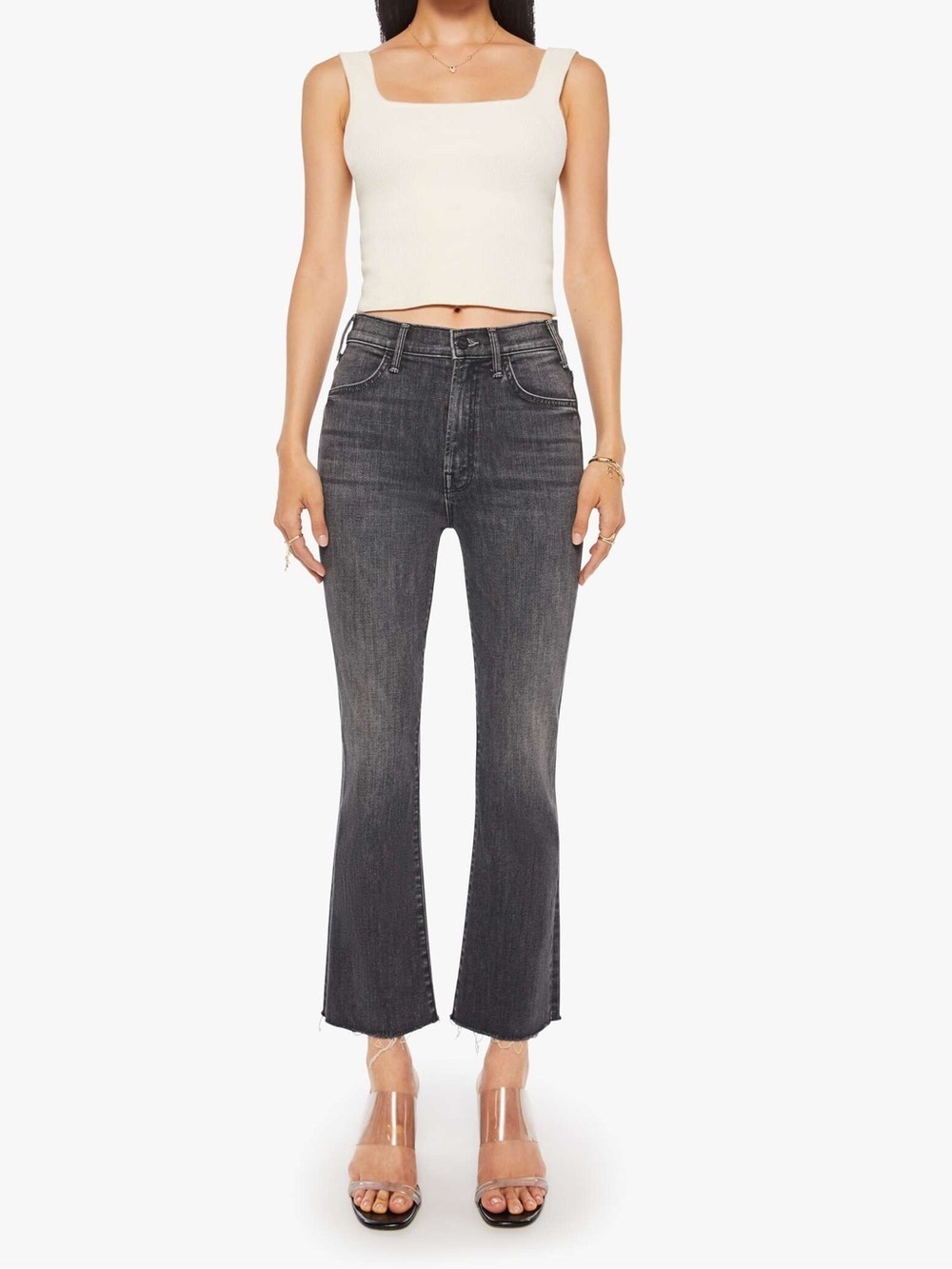 MOTHER The Hustler Ankle Fray Jeans 27 Lighting Up Lanterns Gray High Rise USA